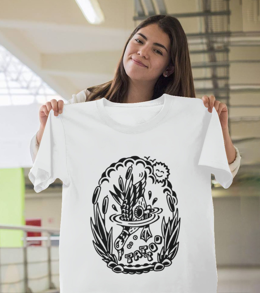 Tattoo Duck Splash Inked Bird Bowl Scene T-Shirt