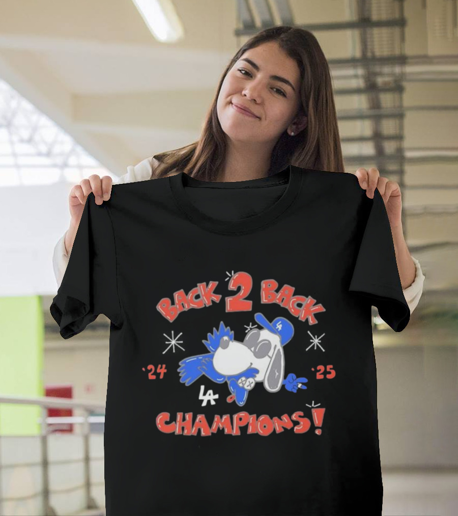 LA Dodgers Snoopy Back 2 Back ’24 ’25 Champions T-Shirt