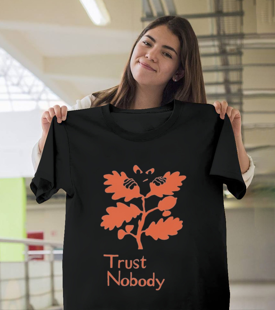 Trust Nobody Hidden Face Orange Leaf Design T-Shirt
