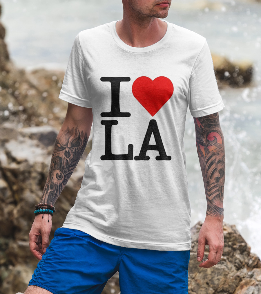 Los Angeles Dodgers Fan I Love LA Heart Classic Iconic Text T-Shirt