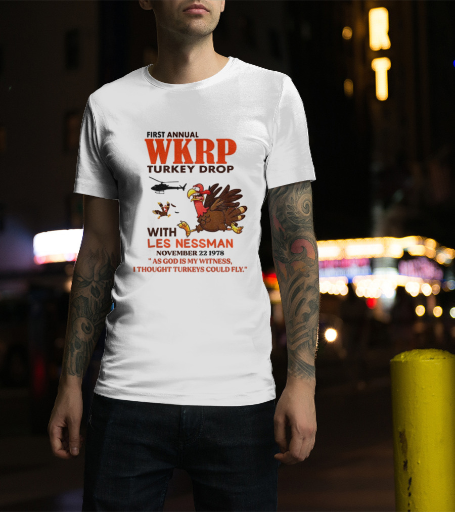 Vintage WKRP Turkey Drop First Annual With Les Nessman As God Is My Witness November T-Shirt