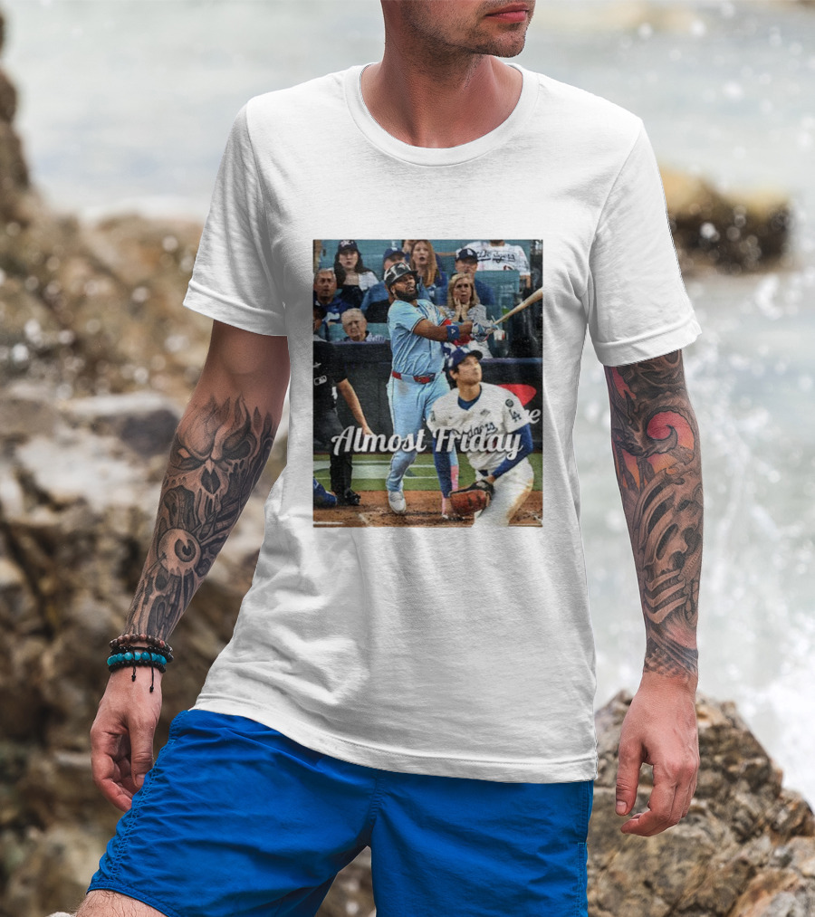 Vladimir Guerrero Jr. Toronto Blue Jays Almost Friday MLB Baseball Action T-Shirt