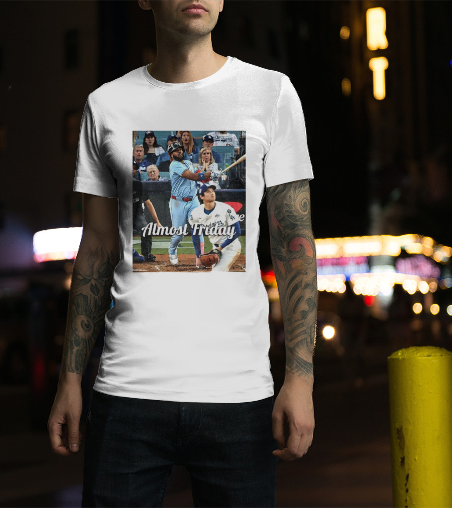 Vladimir Guerrero Jr. Toronto Blue Jays Almost Friday MLB Baseball Action T-Shirt