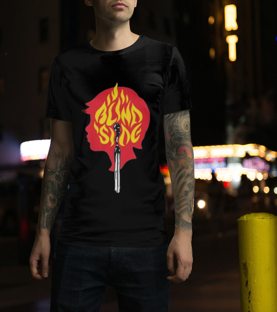 Blind Side Flaming Head Silhouette Design T-Shirt