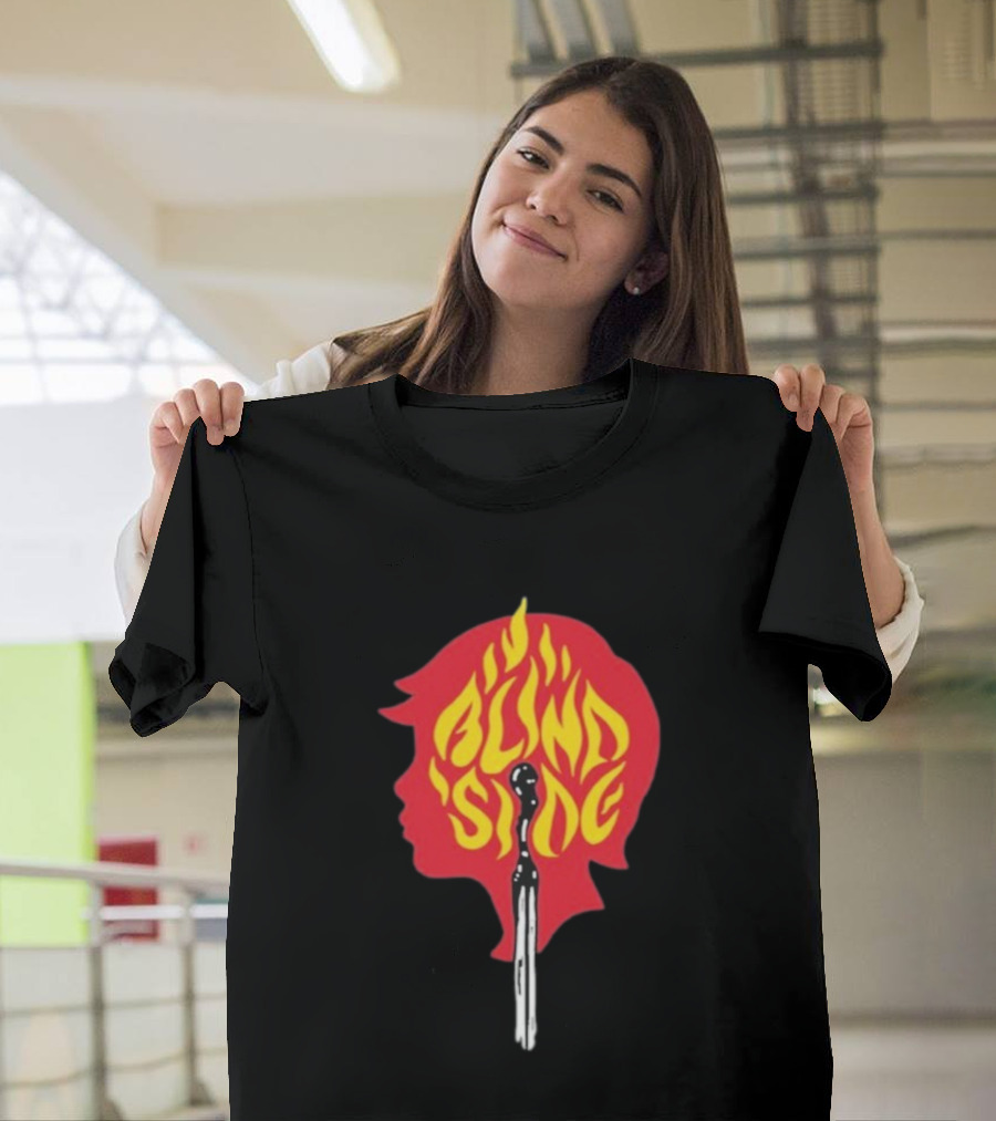 Blind Side Flaming Head Silhouette Design T-Shirt