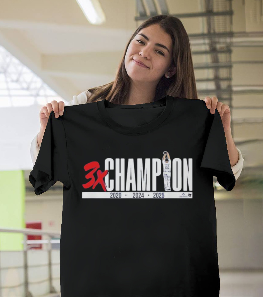 3x Champion 2020 2024 2025 Los Angeles Clayton Kershaw 22 T-Shirt