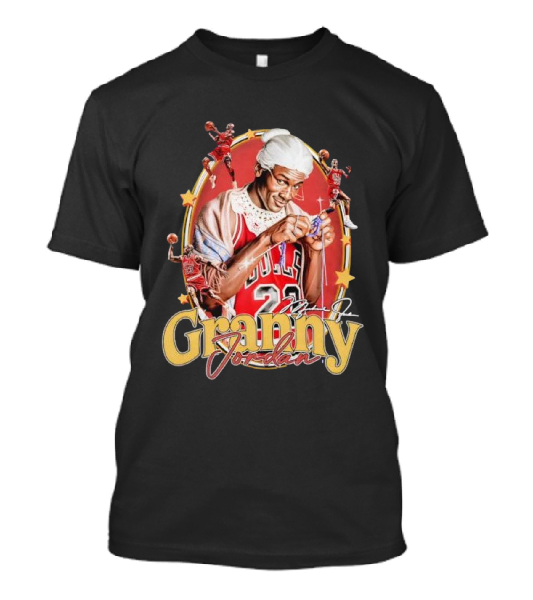 Granny Jordan Bulls 23 Basketball Stars Signature T-Shirt