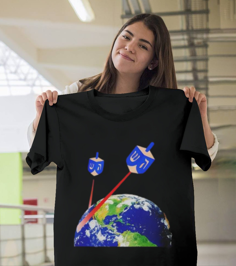 Dreidel Laser Beams Earth Jewish Humor T-Shirt