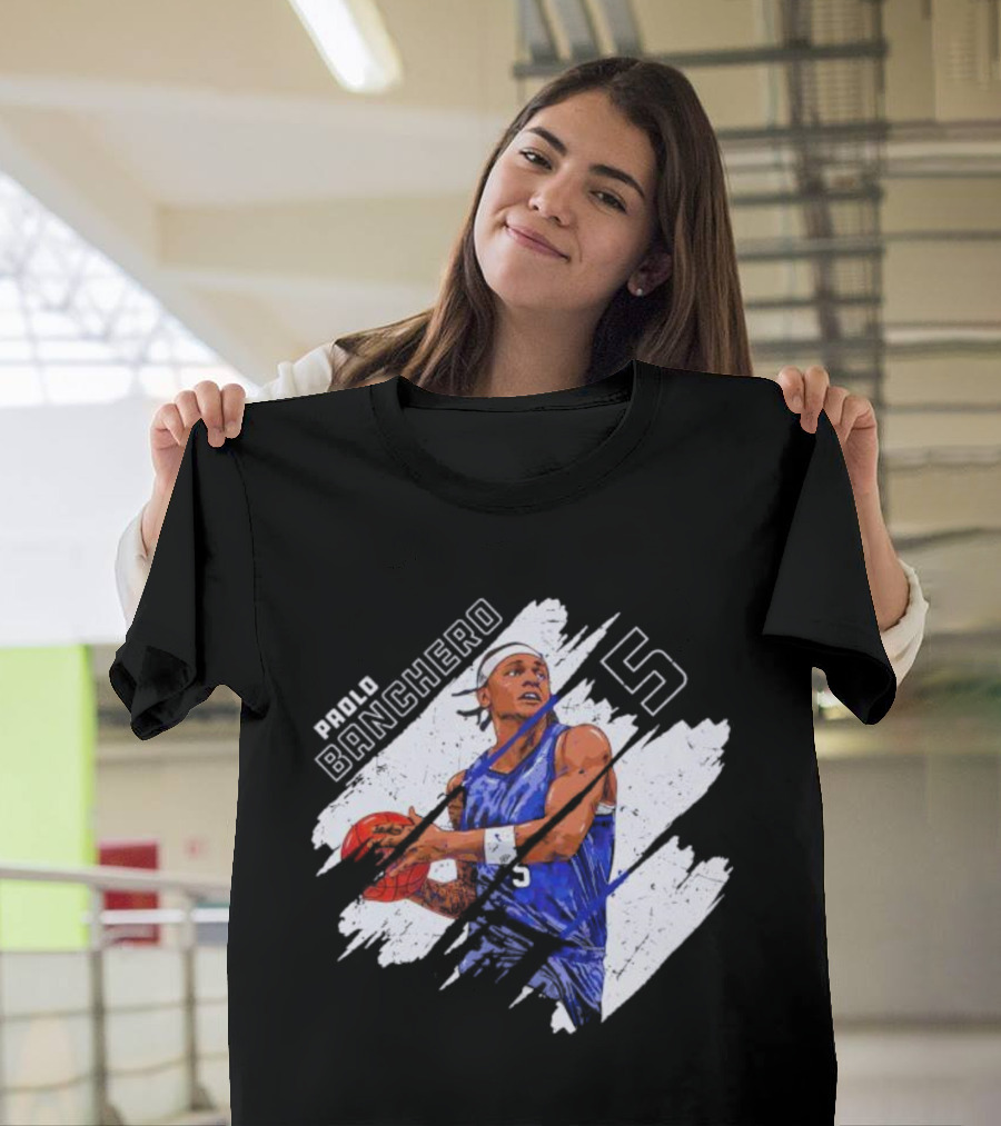 Orlando Magic Paolo Banchero Number 5 Signature Basketball Player Image T-Shirt