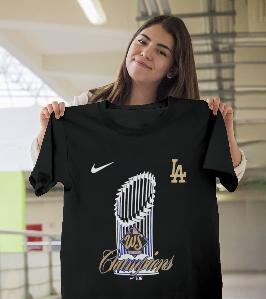 Los Angeles Dodgers 2025 WS Champions Trophy Nike LA T-Shirt
