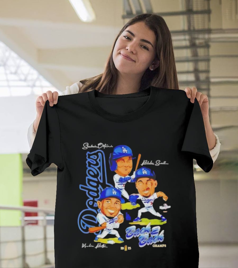 Los Angeles Dodgers 2025 Back To Back Champs Shohei Ohtani Blake Snell Mookie Betts Signatures T-Shirt