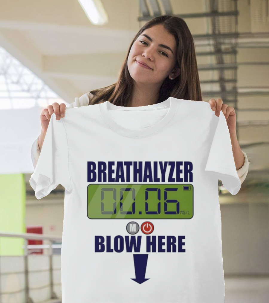 Breathalyzer 00.06 Mg/L Blow Here Power Button Graphic T-Shirt