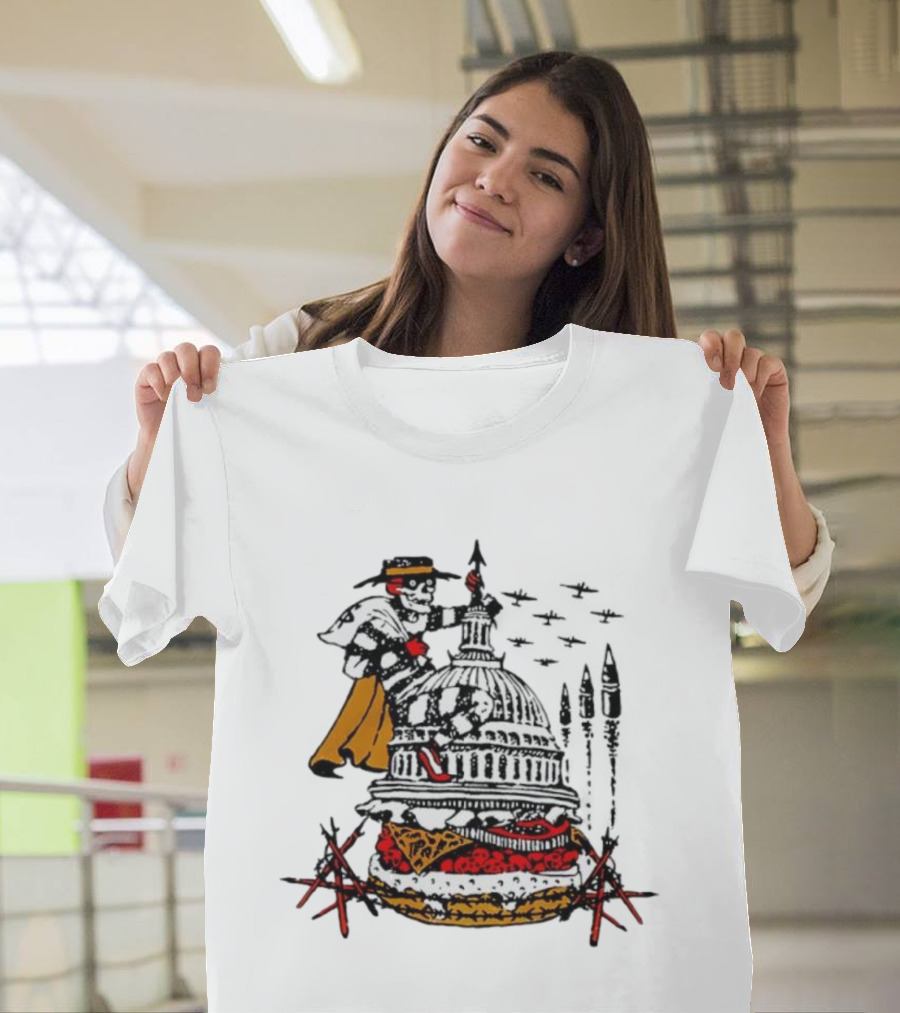 Murder Burger Skeleton Parody Capitol Building Food Mashup T-Shirt