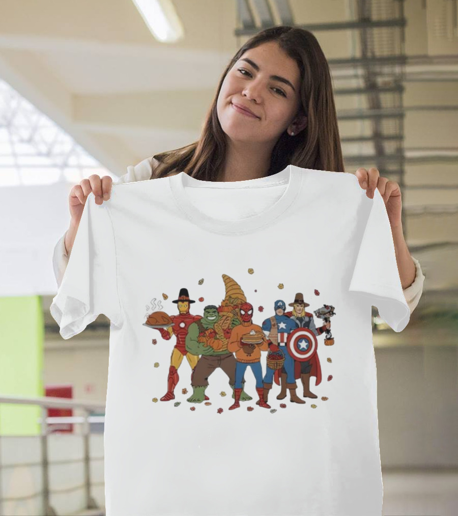 Thanksgiving Superhero Feast With Iron Man Hulk Spider-Man Captain America T-Shirt