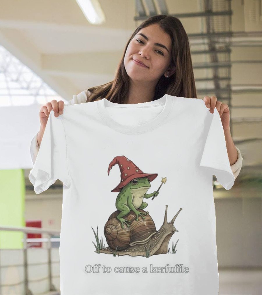 Whimsical Wizard Frog Snail Adventure Off To Cause A Kerfuffle T-Shirt
