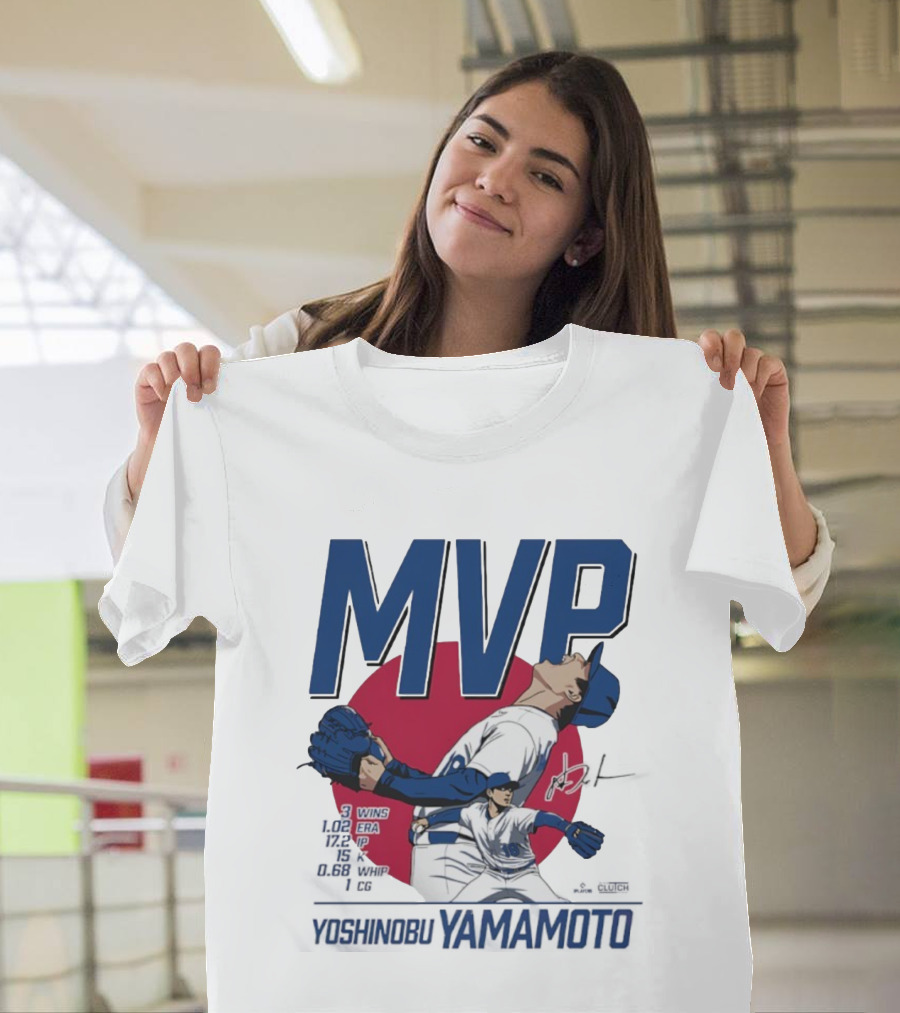 MVP Yoshinobu Yamamoto Three Wins Pitcher ERA Los Angeles Dodgers T-Shirt