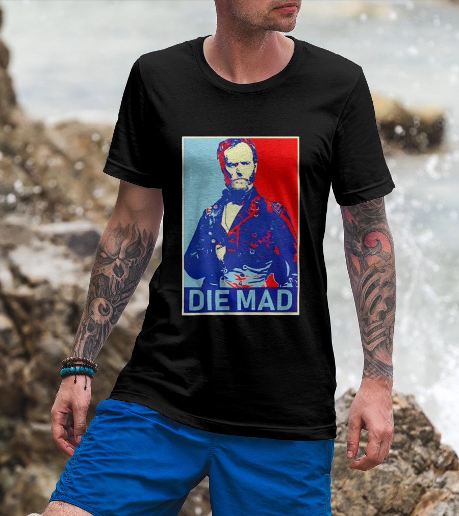Die Mad Sherman Essential Bold Political Art Red Blue Portrait T-Shirt