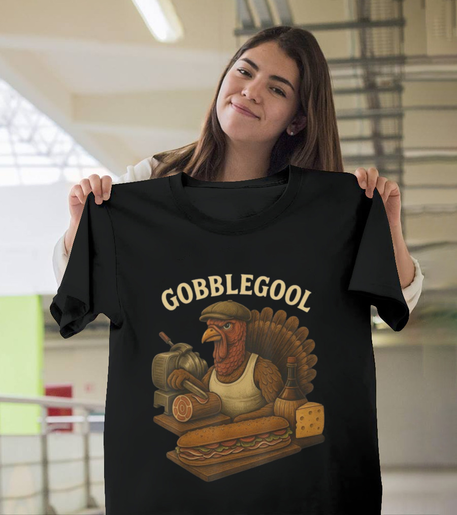 Gobblegool Turkey With Cap Cutting Meat Thanksgiving Sandwich T-Shirt