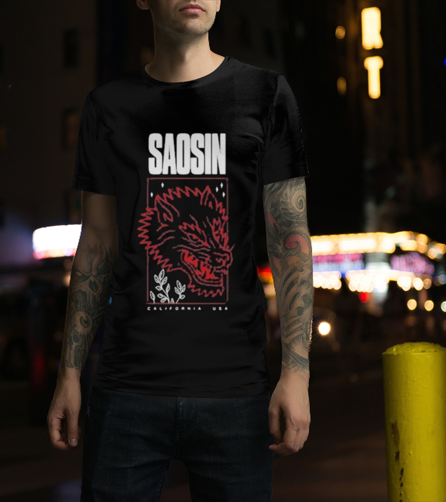 Saosin California USA Wolf Red Outline Design T-Shirt