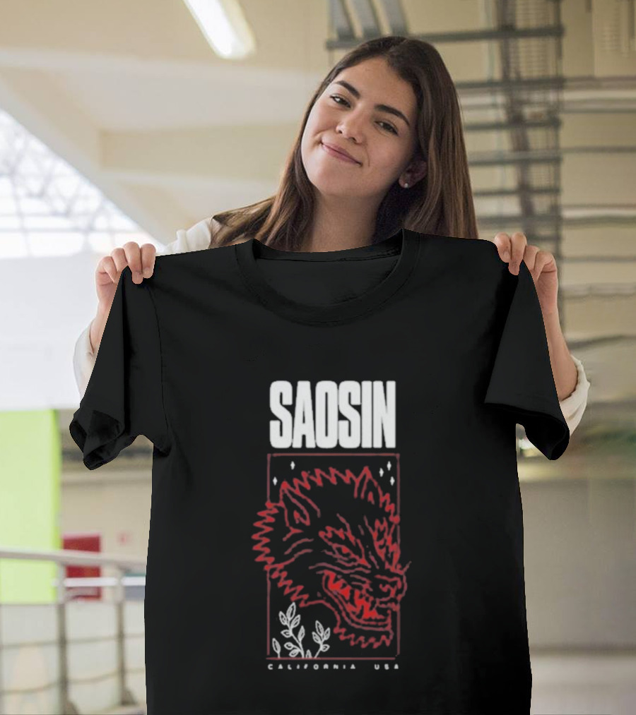 Saosin California USA Wolf Red Outline Design T-Shirt