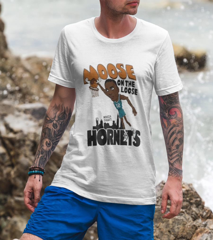 Moose On The Loose Hornets Moussa Diabate Caricature Dunk T-Shirt
