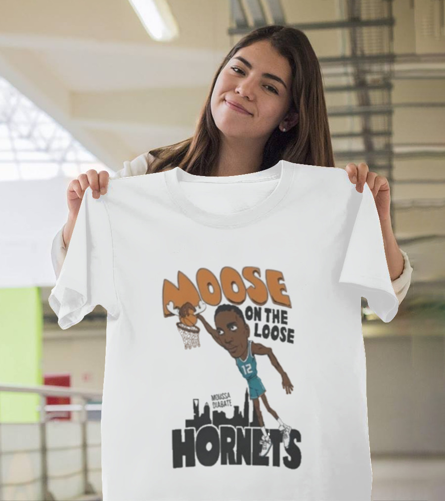 Moose On The Loose Hornets Moussa Diabate Caricature Dunk T-Shirt