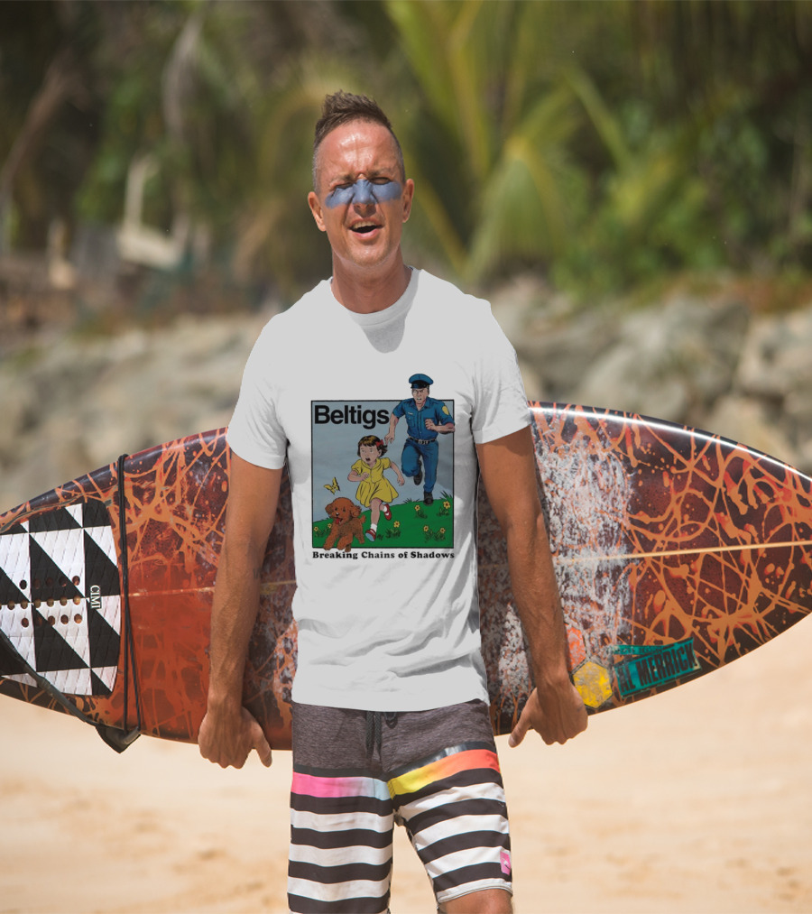 Beltigs Escape Run With Policeman Girl Dog And Butterfly T-Shirt