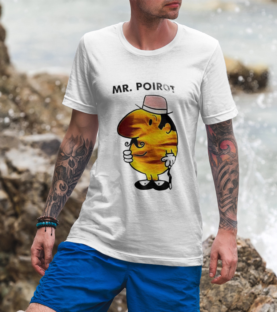 Hercule Poirot Cartoon Character With Pink Bowler Hat T-Shirt