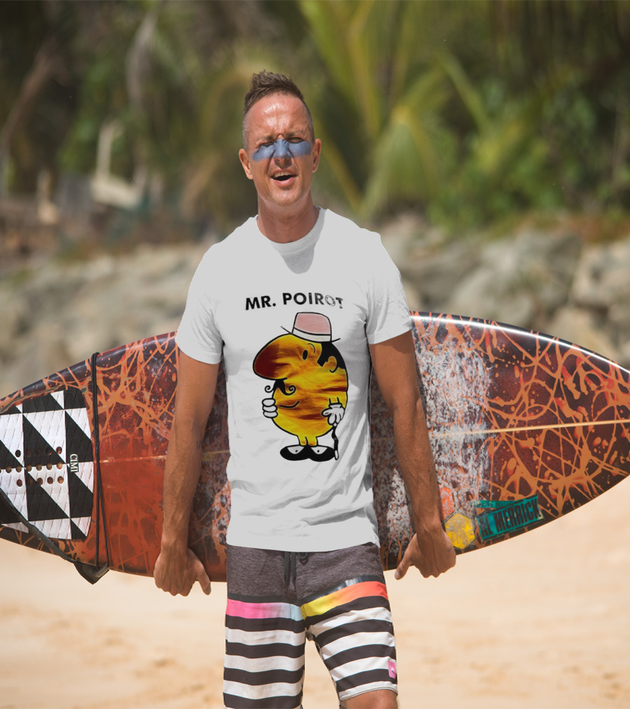 Hercule Poirot Cartoon Character With Pink Bowler Hat T-Shirt