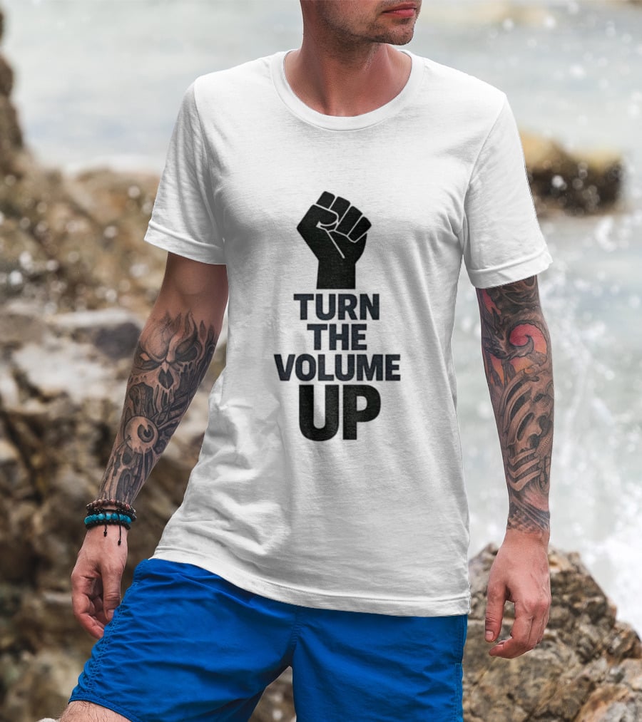 Turn The Volume Up Zohran Mamdani Four Words Baby Raised Fist Symbol T-Shirt