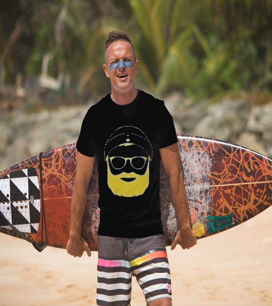 Letterman Beard Glasses Beanie Icon Sketch T-Shirt