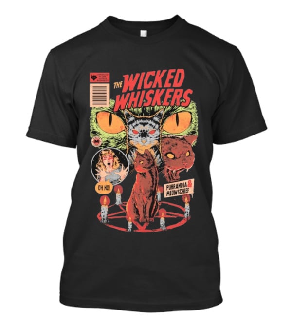 The Wicked Whiskers Oh No Purranoia Meowschief Comic Style Cats T-Shirt