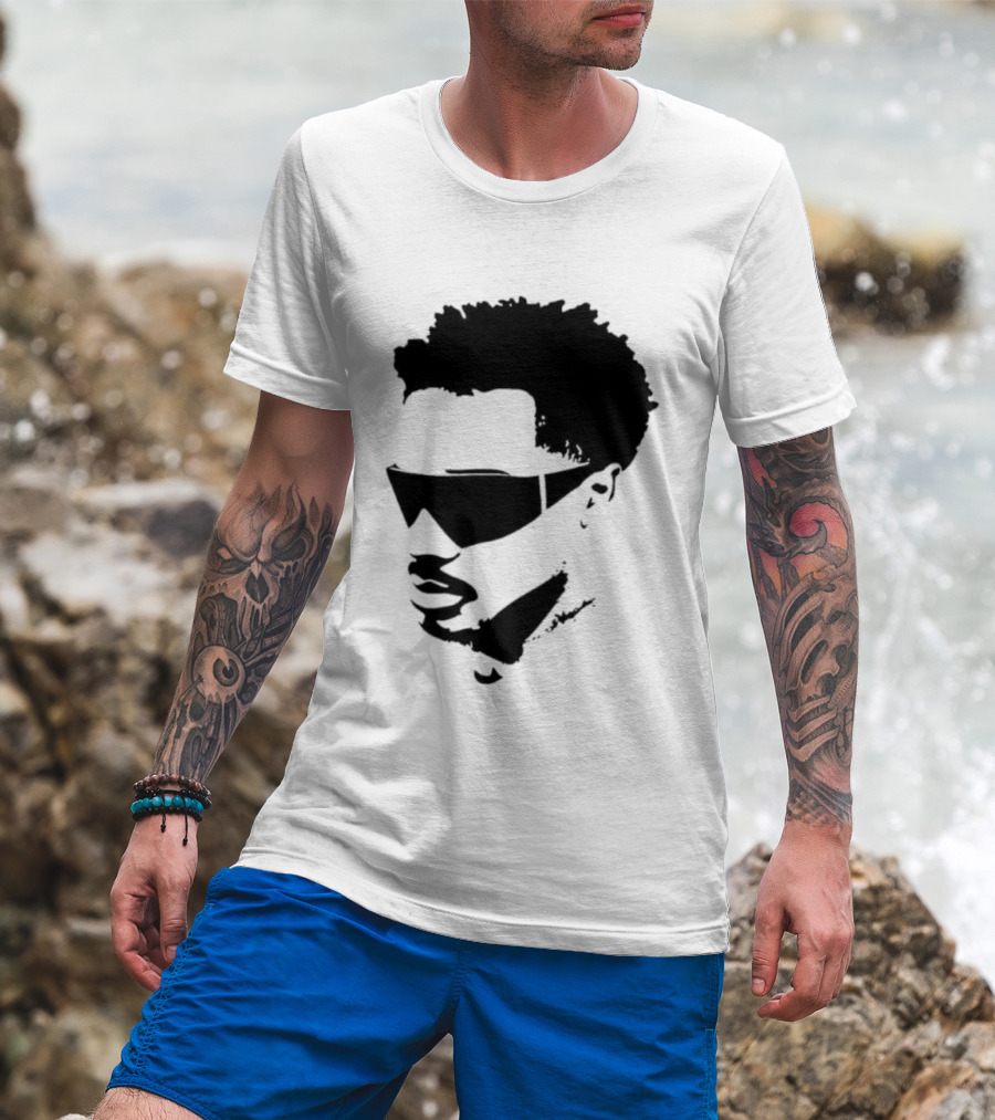 Plaqueboymax Face Outline With Sunglasses And Abstract Hair Sketch T-Shirt