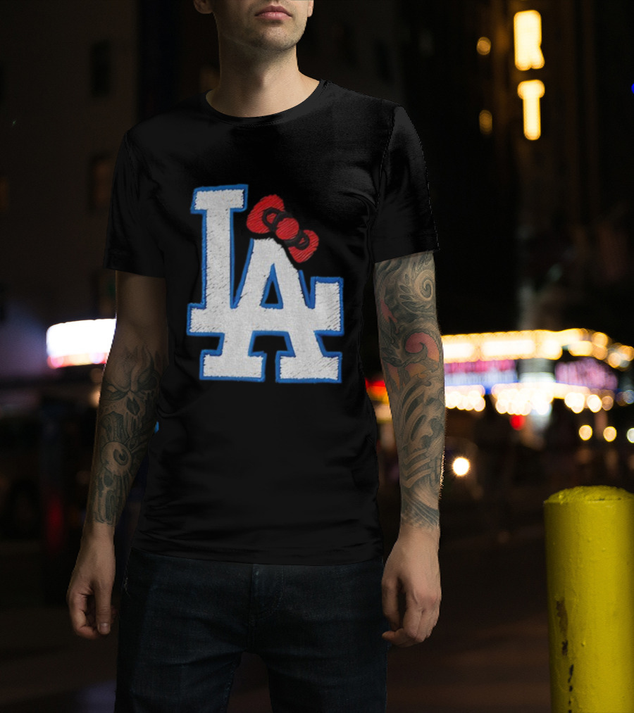 LA Dodgers Hello Kitty Bow Embroidery Collaboration T-Shirt