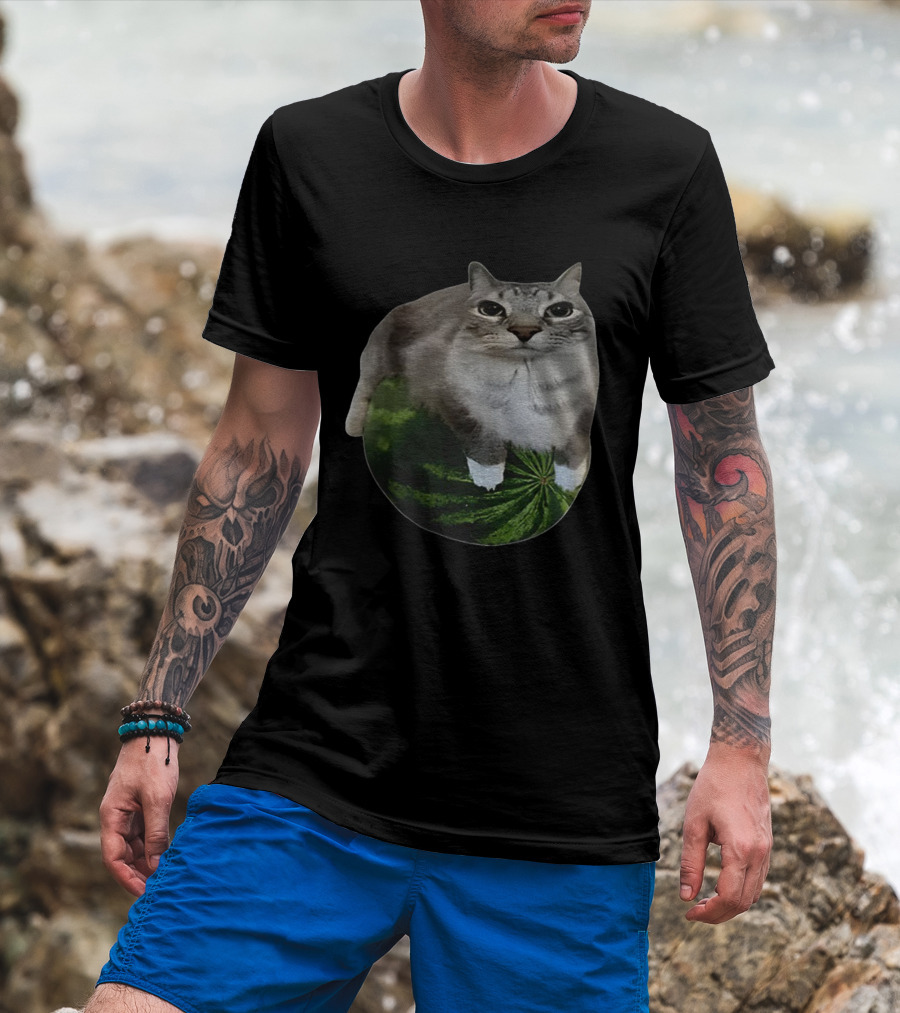 Watermelon Cat Meme Humor Collage T-Shirt