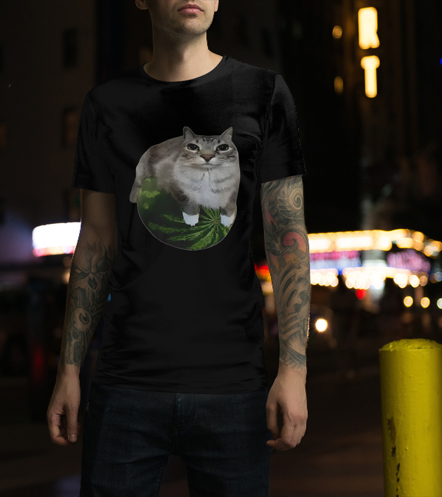 Watermelon Cat Meme Humor Collage T-Shirt