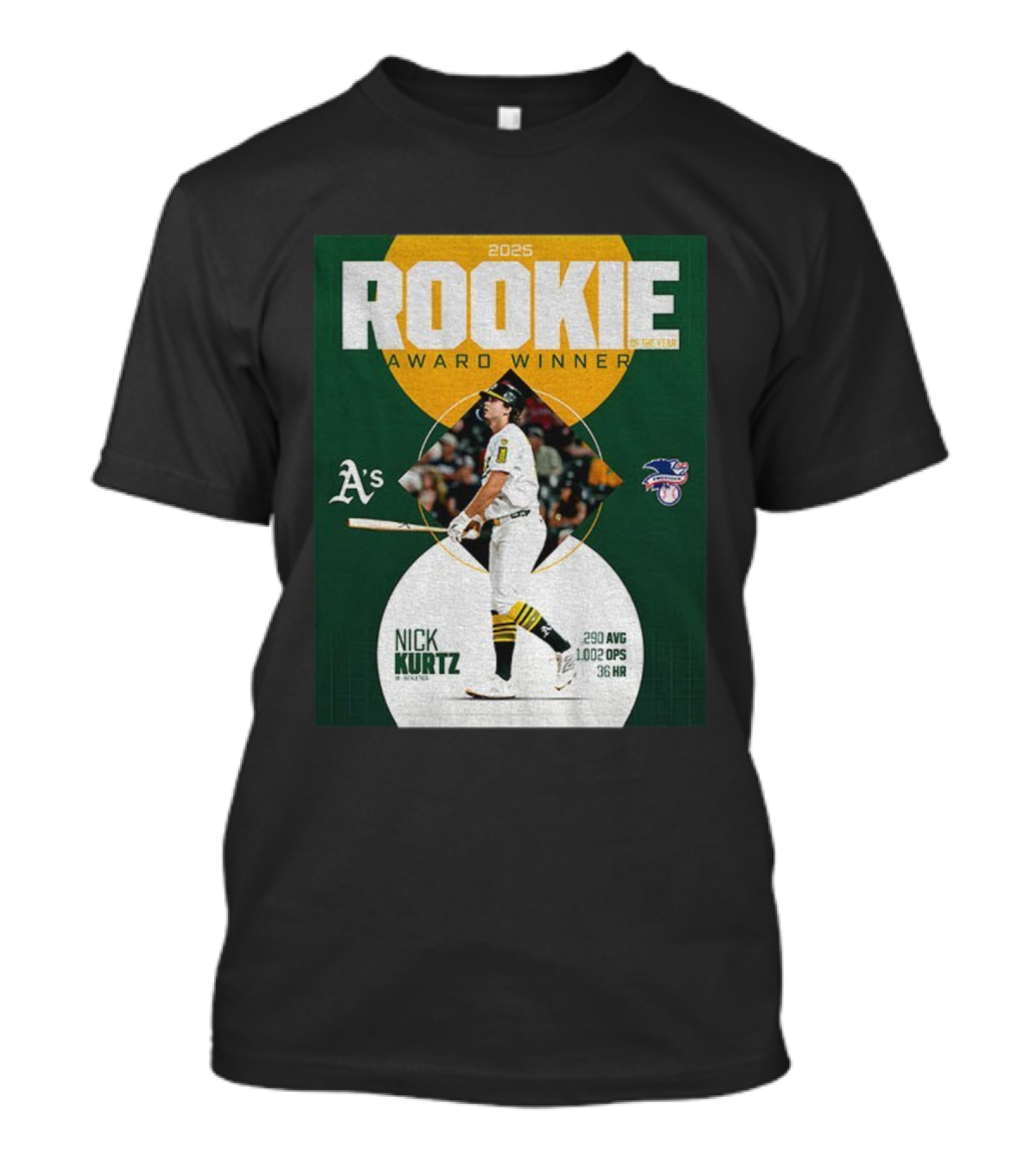 2025 Rookie Of The Year Award Winner Nick Kurtz Oakland Athletics .290 AVG 1.002 OPS 36 HR T-Shirt