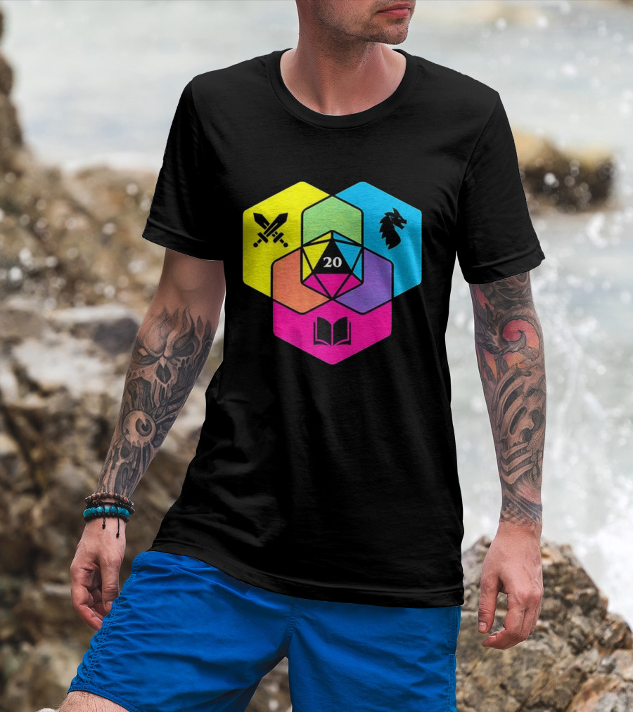 RGB CMYK Venn Diagram 20 Swords Dragon Book Icons Dungeons And Dragons Dice T-Shirt