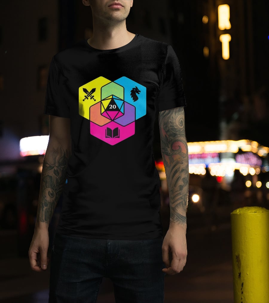 RGB CMYK Venn Diagram 20 Swords Dragon Book Icons Dungeons And Dragons Dice T-Shirt
