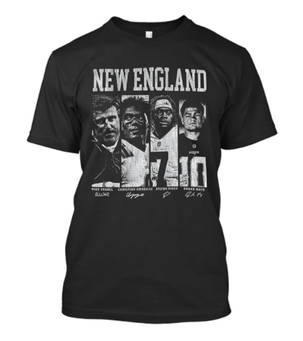 New England Mike Vrabel Christian Gonzalez Stefon Diggs Drake Maye NFL Football Signatures T-Shirt