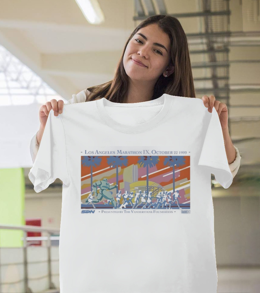 Los Angeles Marathon IX October 22 1999 Fun Run Iconic Palm Trees Runners Retro Style T-Shirt