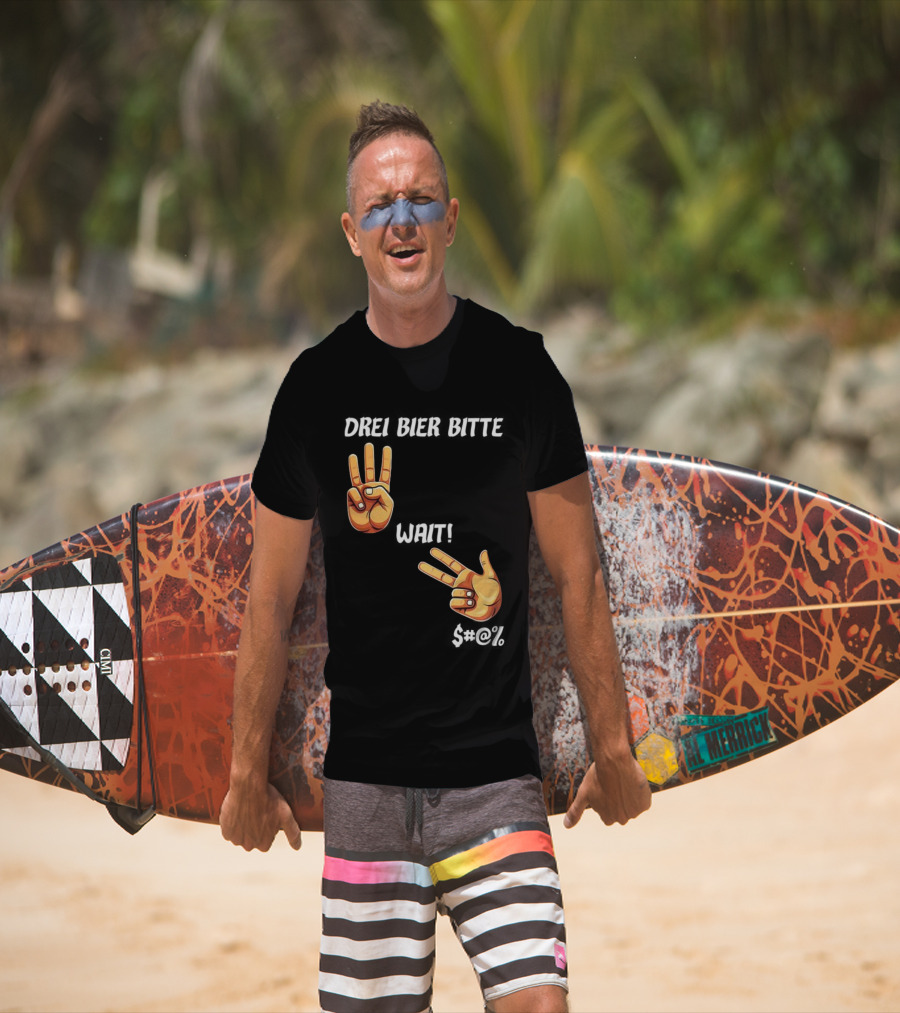 Drei Bier Bitte Hand Gesture Three Wait Three Beers T-Shirt