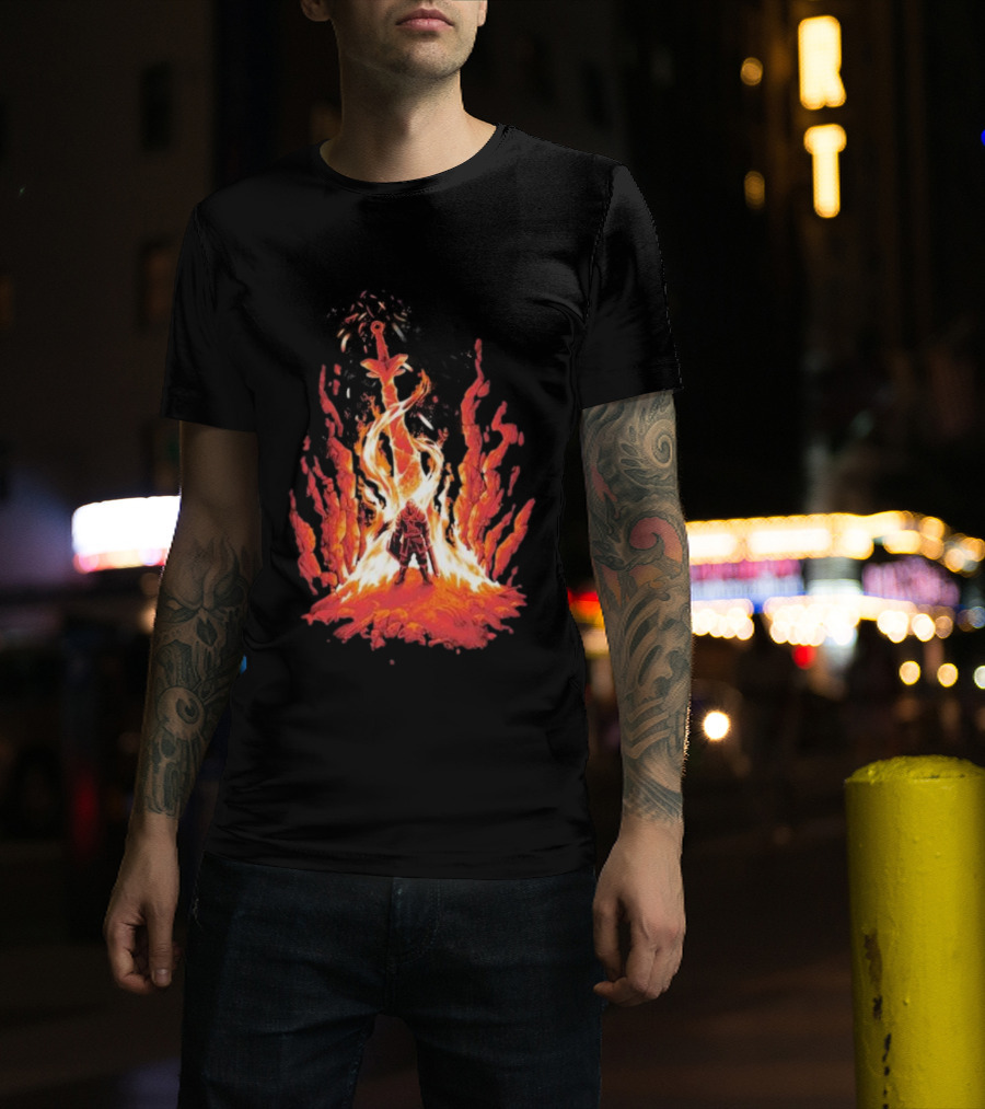 Dark Souls Trial By Fire Warrior Surrounded By Flames Iconic Gaming Imagery T-Shirt
