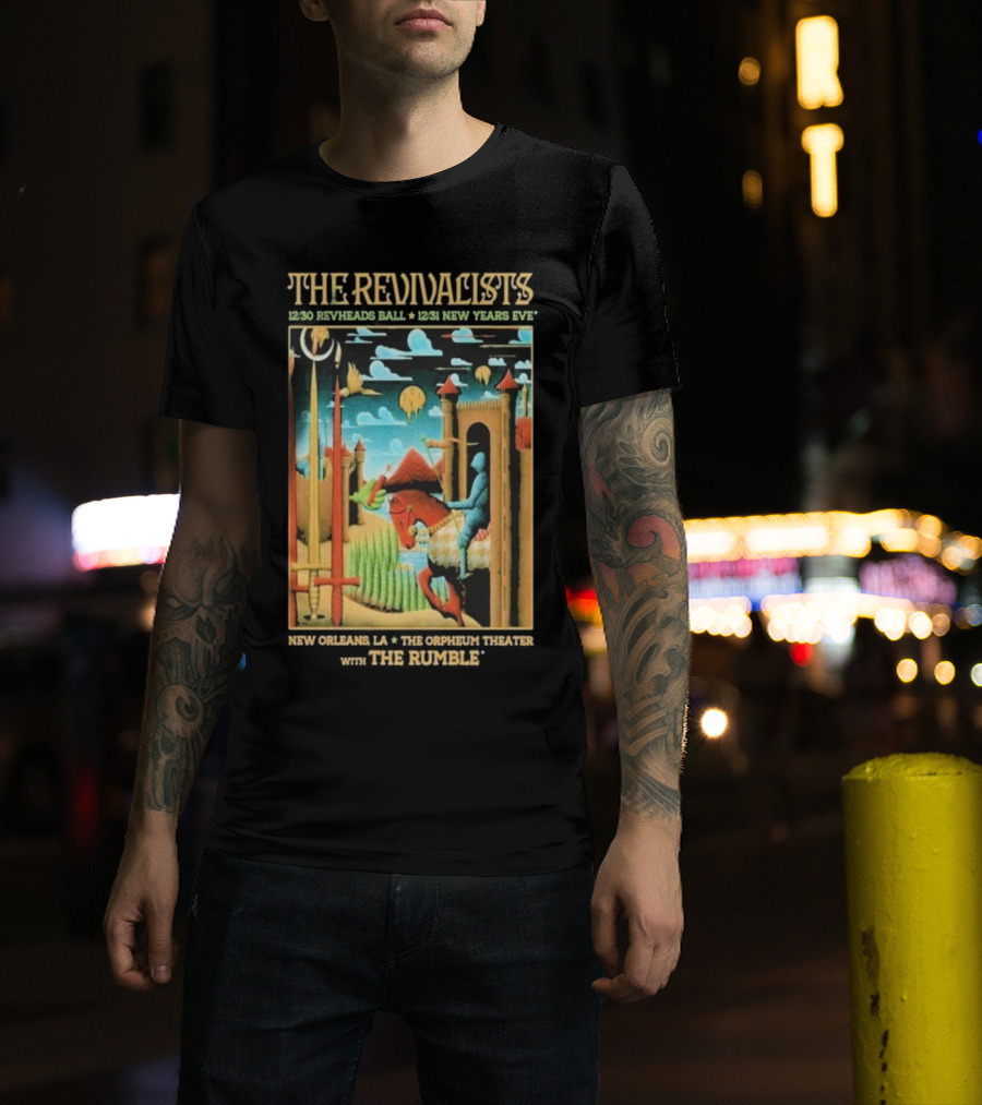 The Revivalists New Orleans Dec 30-31 2025 Orpheum Theater Artwork Medieval Knight Horse Fantasy Landscape T-Shirt