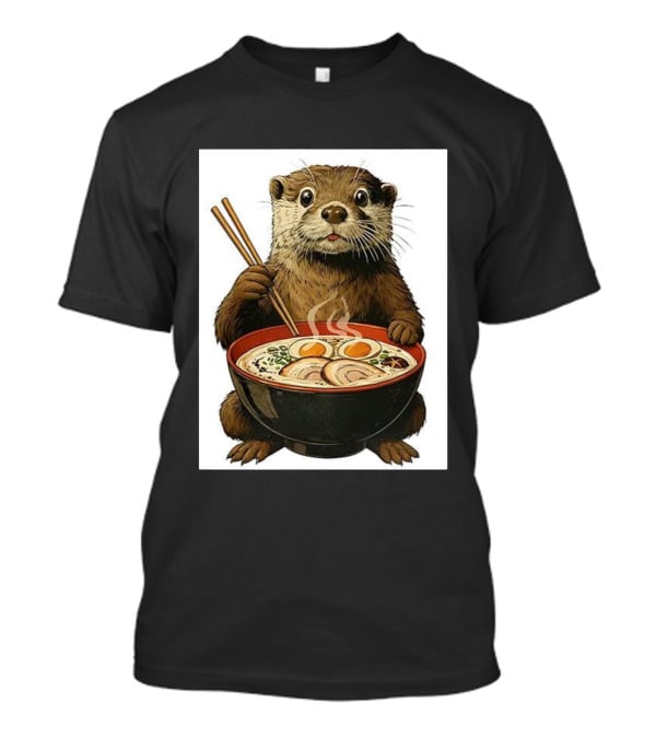 Cute Otter Enjoying Steaming Ramen With Chopsticks Illustration T-Shirt