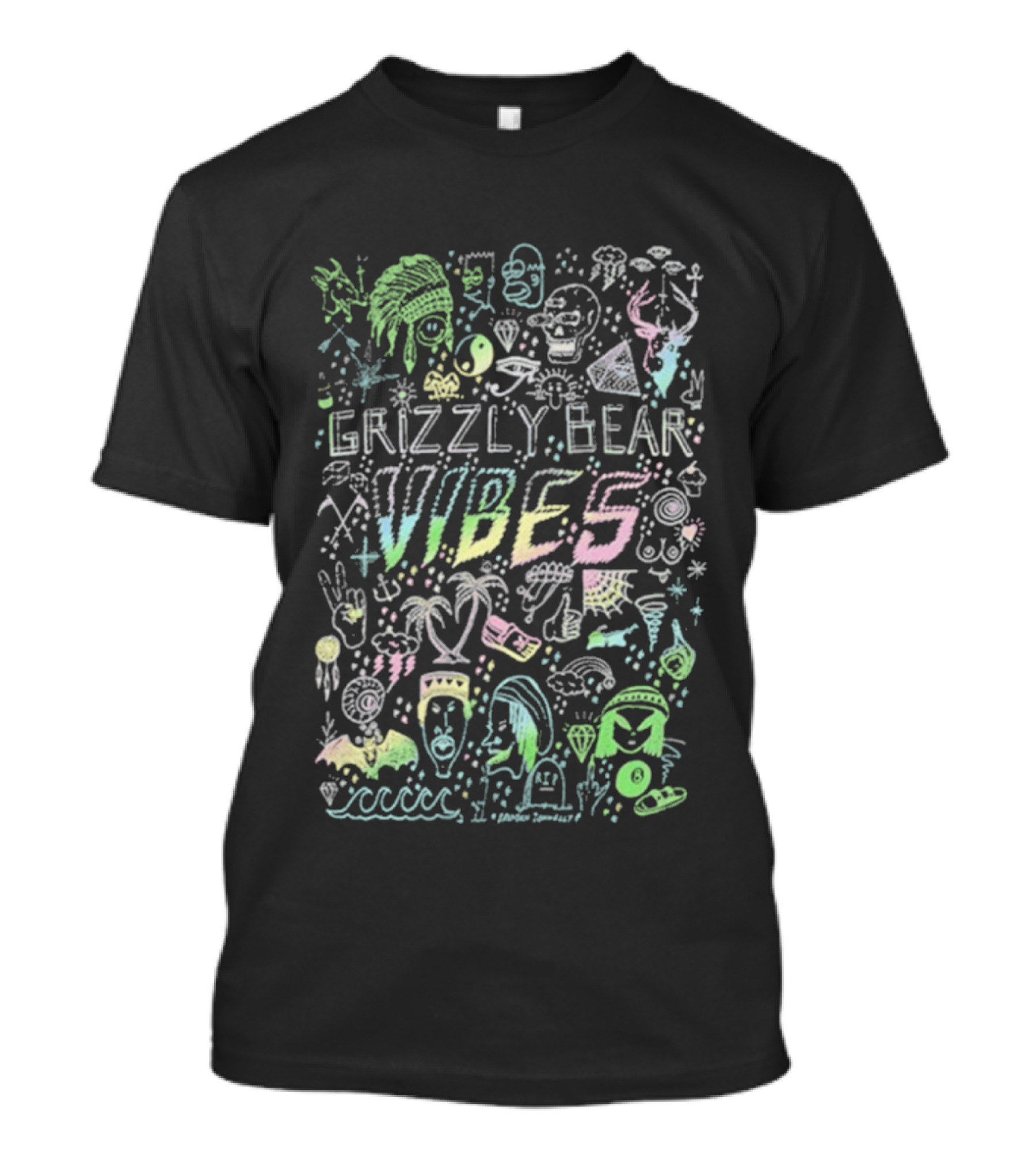 Grizzly Bear Vibes Pastel Doodles And Icons T-Shirt