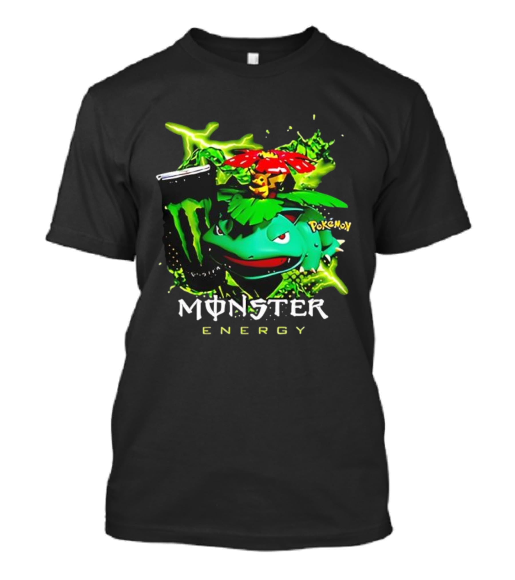 Pokémon Venusaur Vileplume Pikachu And Monster Energy Collaboration T-Shirt