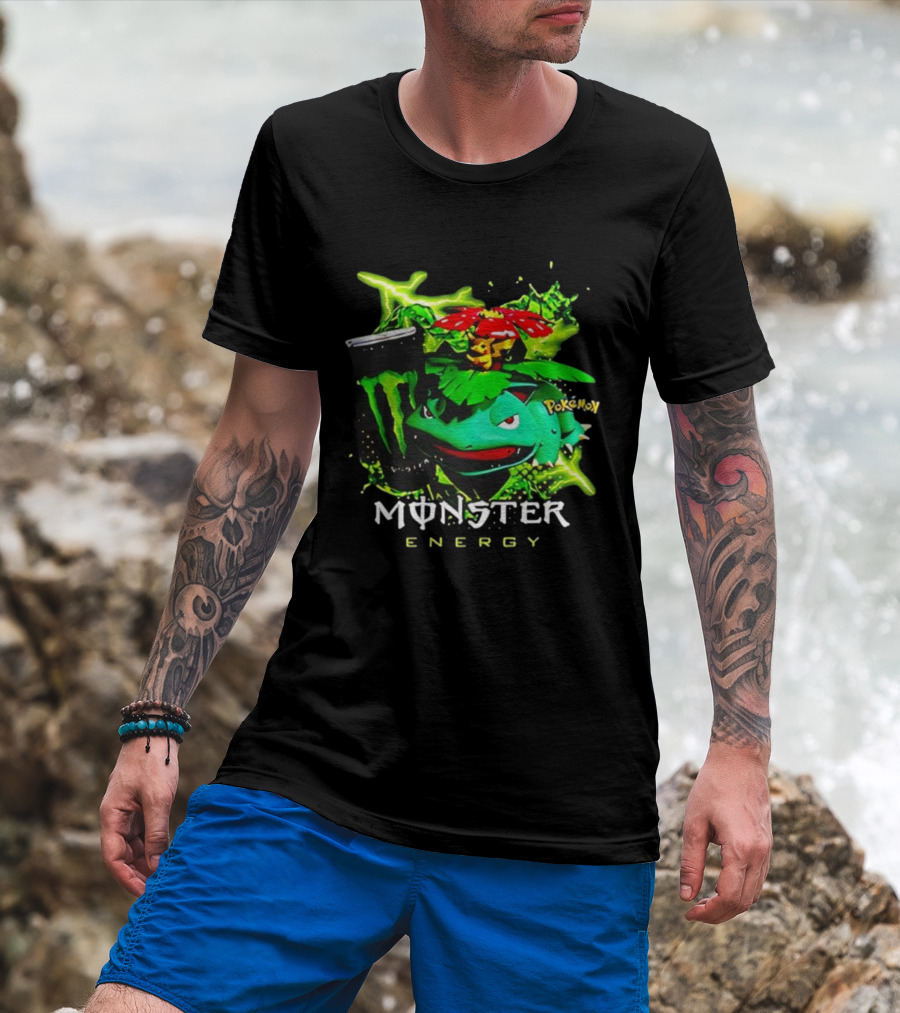 Pokémon Venusaur Vileplume Pikachu And Monster Energy Collaboration T-Shirt