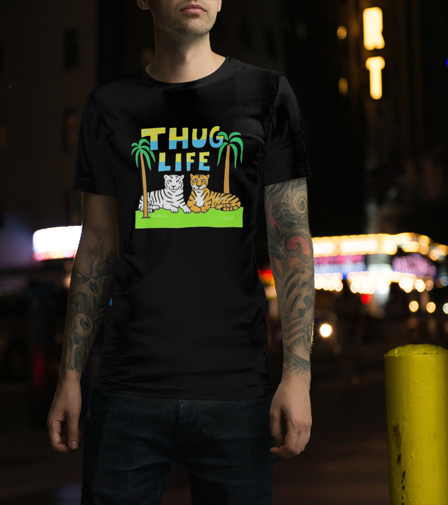 Thug Life Tigers Palm Trees Retro Style T-Shirt
