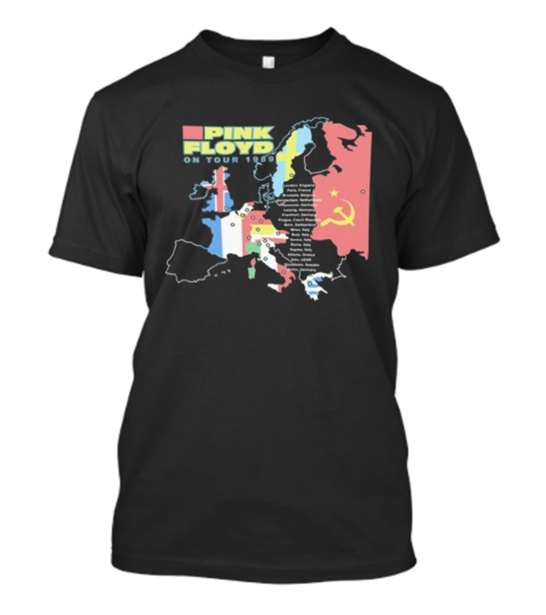 Pink Floyd On Tour 1989 Europe Soviet Union Map T-Shirt